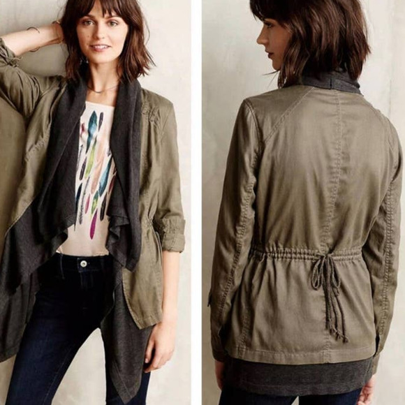 Anthropologie Hei Hei layered olive & gray utility jacket lagenlook - Picture 1 of 9